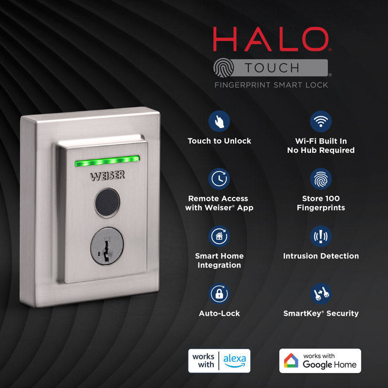 Weiser Halo Touch Contemporary Electronic Lock - Matte Black, Satin Nickel