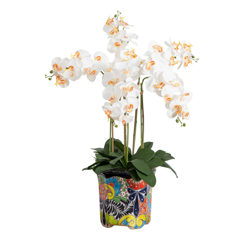 36 po Arrangement artificiel de grandes orchidées dans un pot en céramique de Talavera mexicain fait à la main