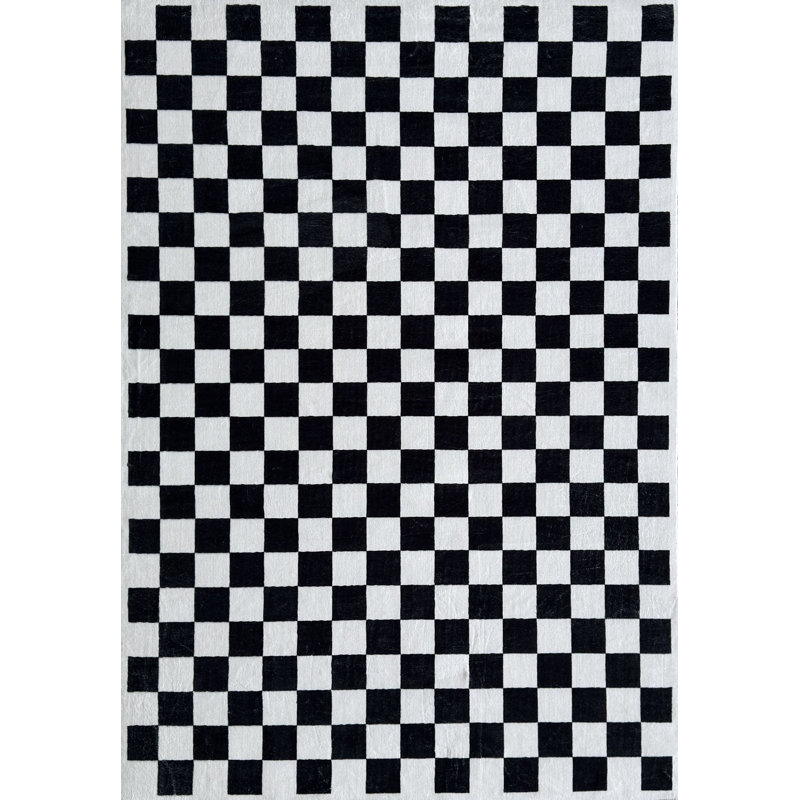 Rug Branch Jaque 7' x 10' (6'7" x 9'6") Black/White Checkered Kids Area Rug, Modern, Medium Pile, Stain-Resistant Carpet - Playroom, Nursery, Toy Room and Bedroom