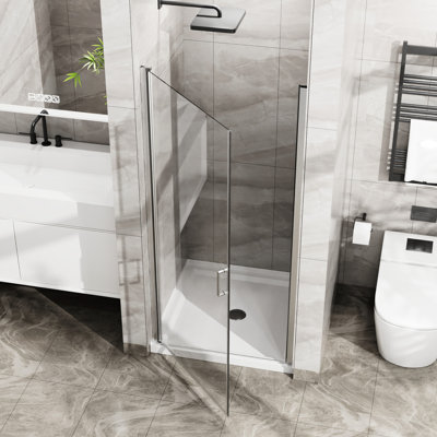 34"X72" Tempered Glass Shower Pivot Door, , Semi-, Magnetic Closure, 180 Swivel Water- Finish 34"X72", 1/4" Glass, 90 Door Stopper,