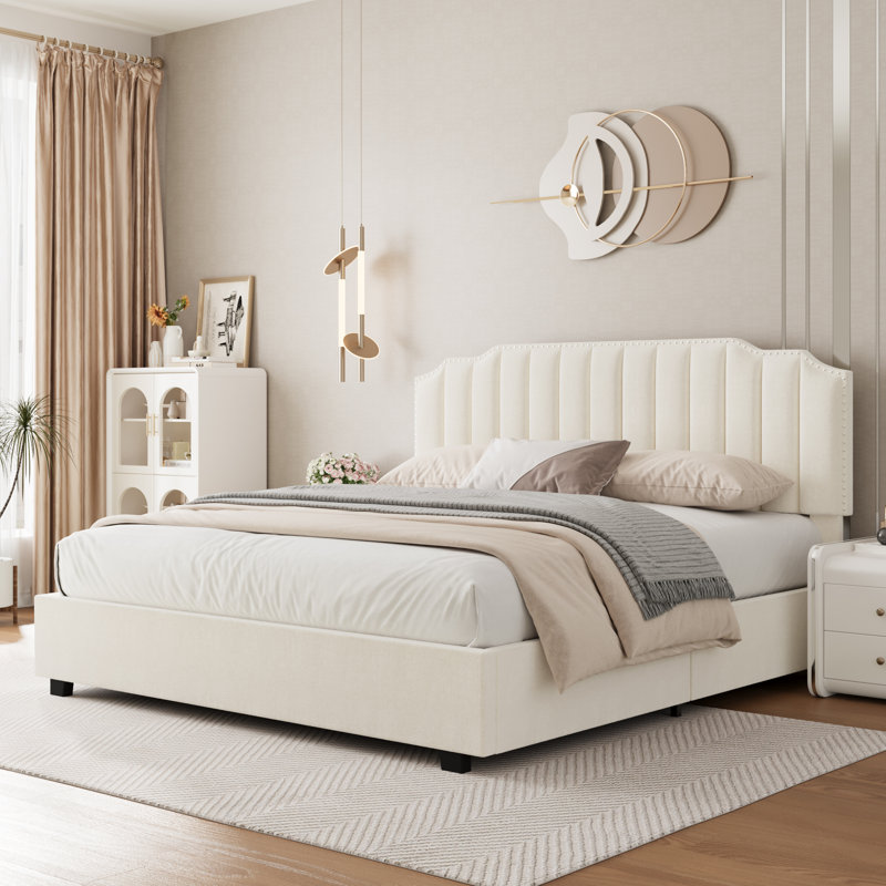 Lit de grand lit en velours, Beige