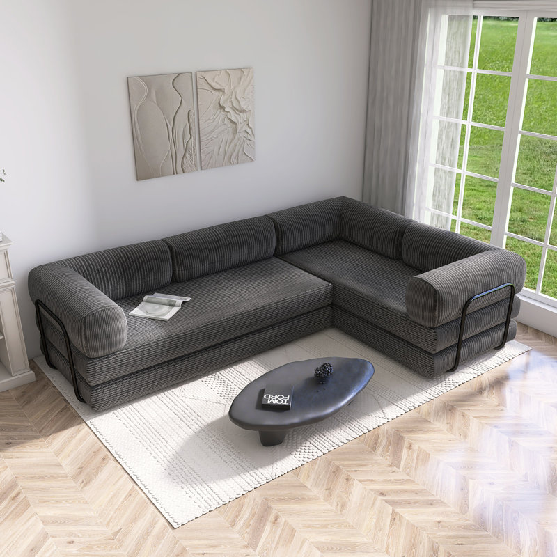 Canapé modulaire en L en velours côtelé pour salon, Gris