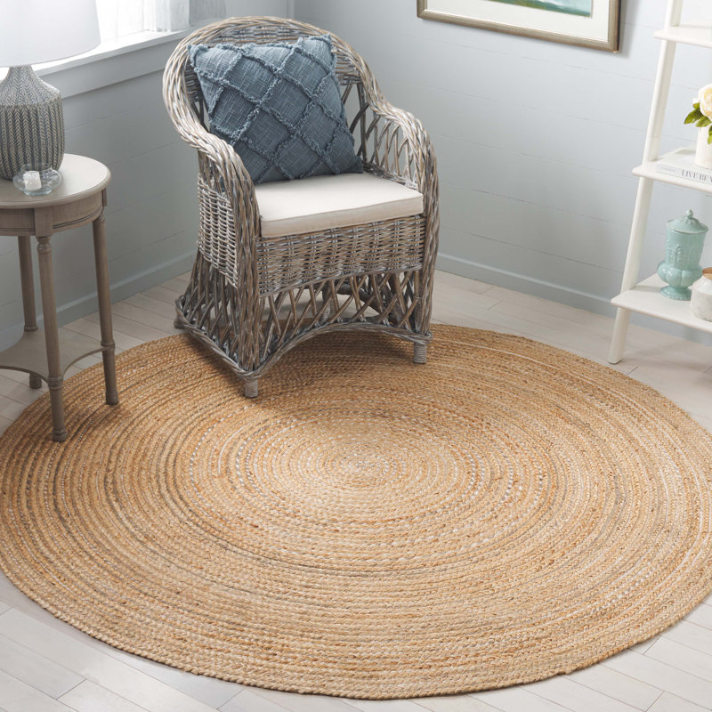 Copernicus Natural Fiber Flatweave Jute Striped Rug, Round 6'