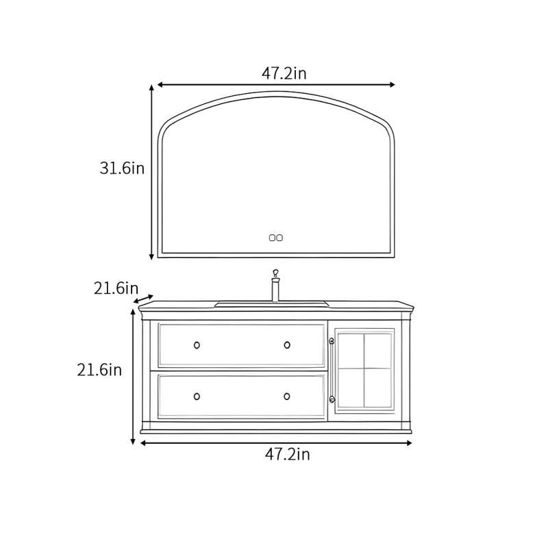 Armoire de salle de bain française, H 21,6 po x l 47,2 po x P 21,6 po