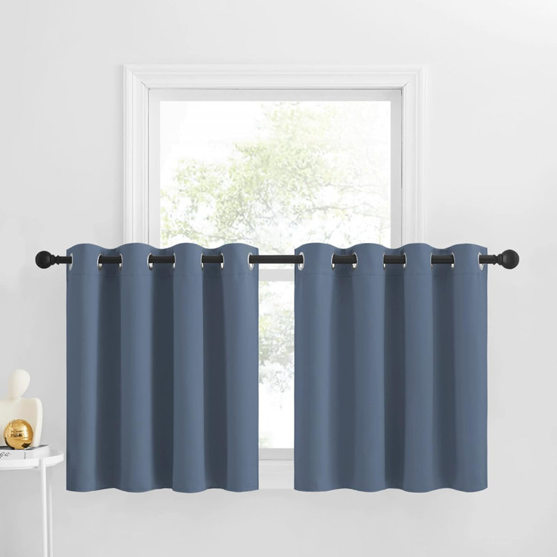 NICETOWN Blackout Small Window Valances, Rustic Farmhouse Curtains Grommet Top Thermal Insulated Window Drapes for Kitchen/Bathroom/Basement, 2 Panels.