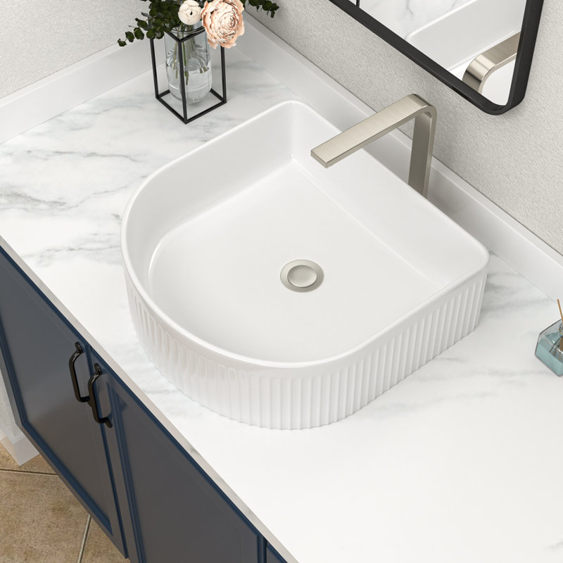 Lavabo de salle de bain en céramique blanc en U blanc en forme de U L 15 "x l 13"
