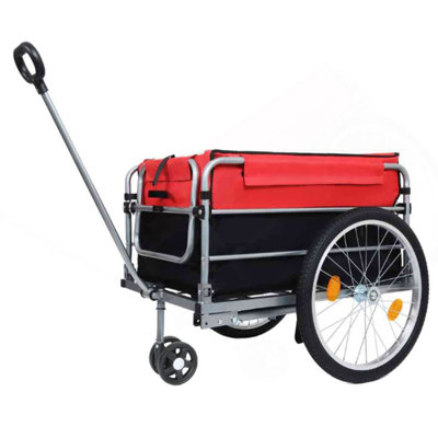 Remorque de cargaison de vélo, chariot à bagages en aluminium, chariot de chariot à vélo robuste de 220 lb, whee de 20 po, transporteur d'épicerie pliant en L avec système d'attache sécuritaire, housse amovible, tissu Oxford pour le voyage à vélo