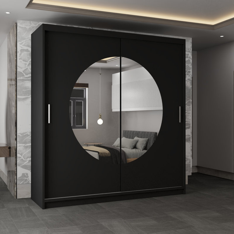 Cevahir 2 Door Manufactured Wood Wardrobe, Black, 217cm H x 150cm W x 62cm D