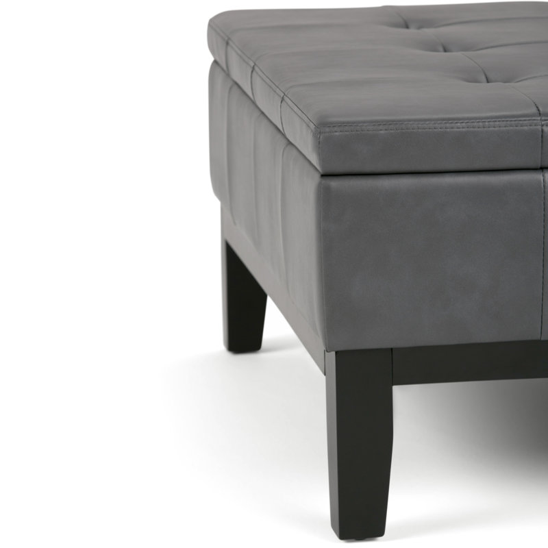 Stone Gray Faux Leather Tufted Square Cocktail Ottoman with Storage