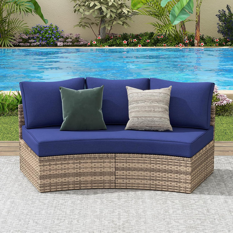 Leiny Patio Conversation Set, 3 Piece Half-moon Sectional Round Patio Furniture Set, Wicker Sofa Set, For Backyard Patio Garden