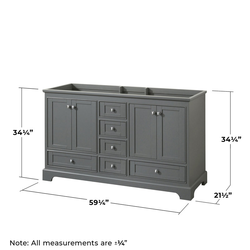 Base de salle de bain double 59 po uniquement meuble-lavabo Deborah, Gris foncé / chrome poli