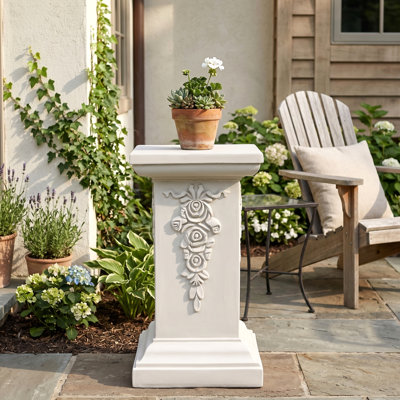 Avelisse Floral-Inspired MGO Pedestal Plant Stand with Ornate Relief Carvings