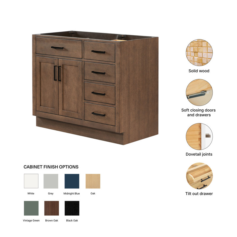 42" Single Bathroom Vanity Base only, Brown Oak