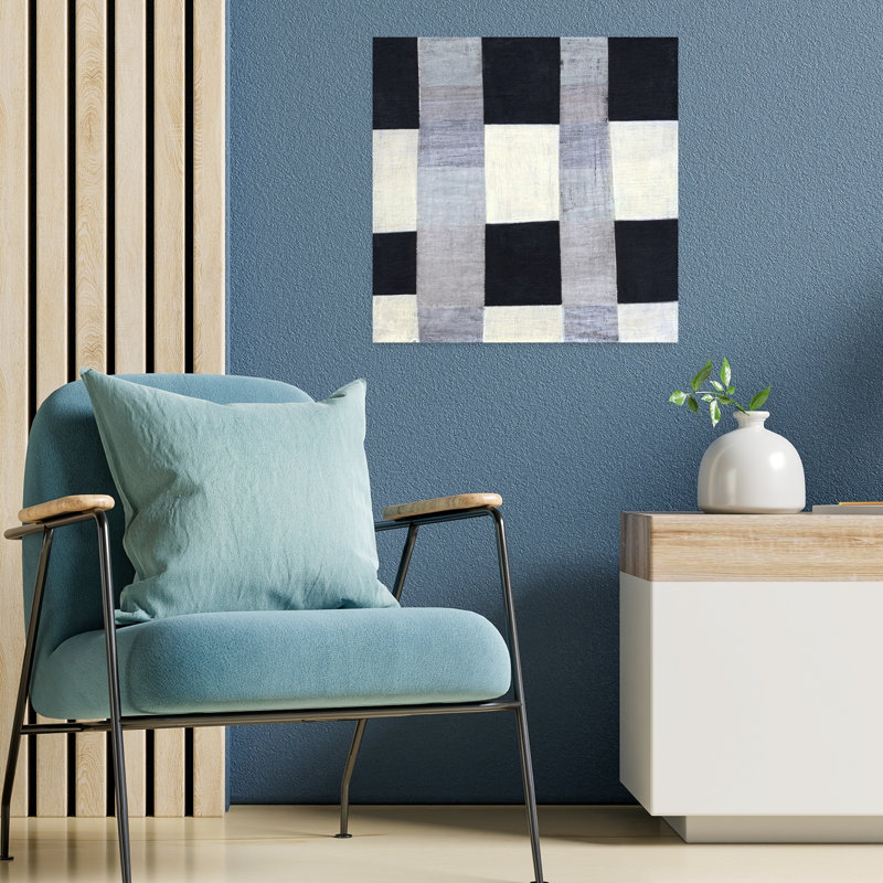 Art contemporain abstrait à carreaux gris 2, H 18 po x l 18 po