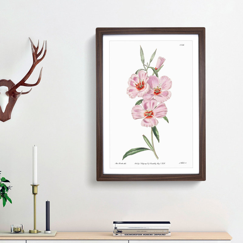 Blooming Pink Hibiscus Flowers - Picture Frame Graphic Art Print, 48cm H x 36cm W x 2cm D, Walnut Framed