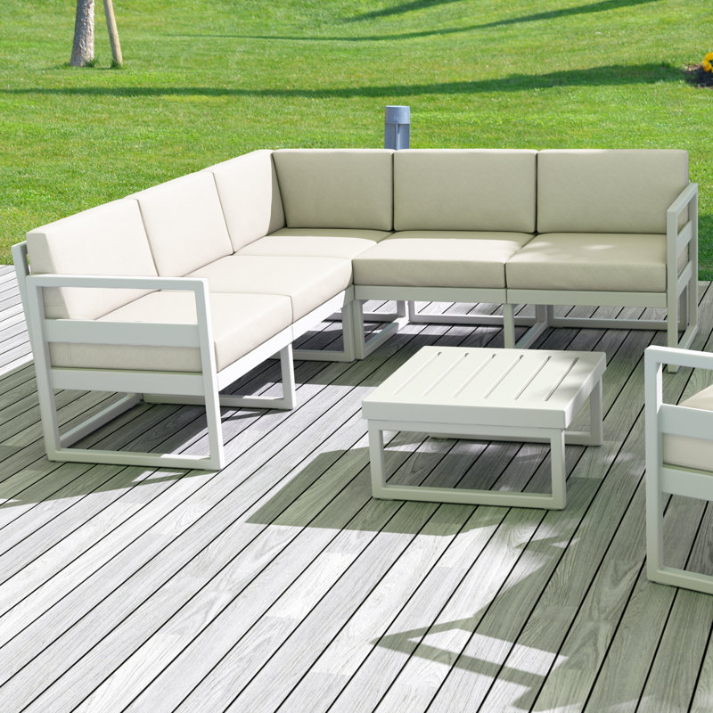 Ensemble de conversation modulaire avec coussins 2 pièces Lane, Blanc, Toile Sunbrella® naturel