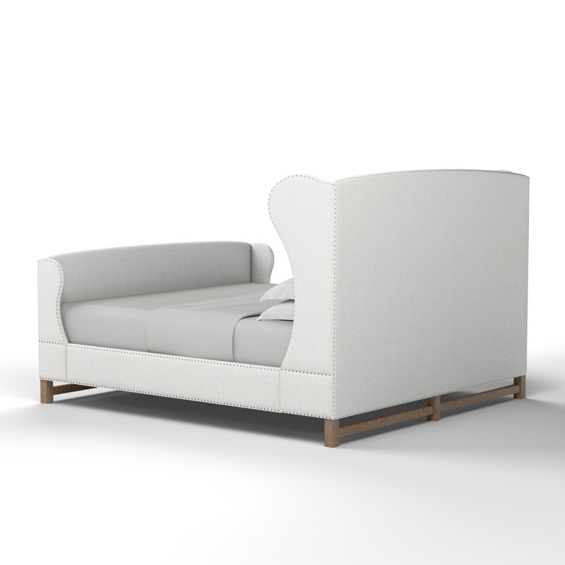 Herbert Upholstered Wingback Bed, Box Weave Linen Blanc, King, Weathered