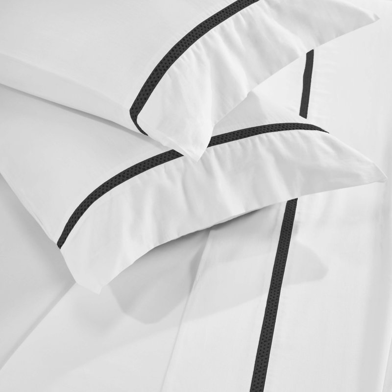 Riverton Cotton Cross-Stitch Embroidered Deep Pocket Bed Sheet Set by Superior, Queen Sheet Set with 2 Pillowcases