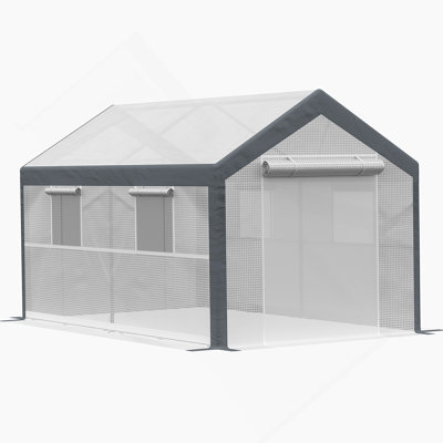 Outsunny 12' X 7' X 7' Walk-In Greenhouse, Outdoor Garden Warm Hot House With 4 Roll-Up Windows, 2 Zippered Doors And Weather Cover