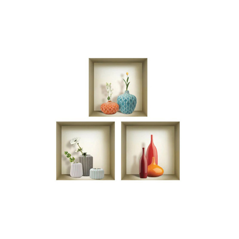 Décalcomanie 3D Niche 3D - 3 pièces | Facile à appliquer, superbes autocollants décoratifs pour la maison et le bureau