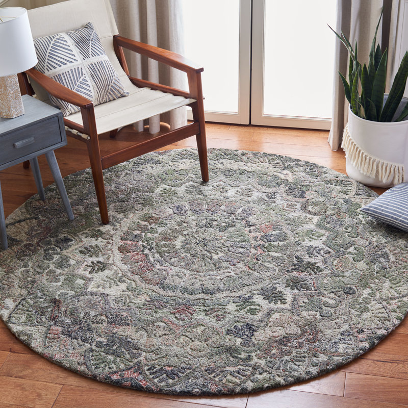 Brantley Floral Handmade Tufted Grey Area Rug, Round 10'