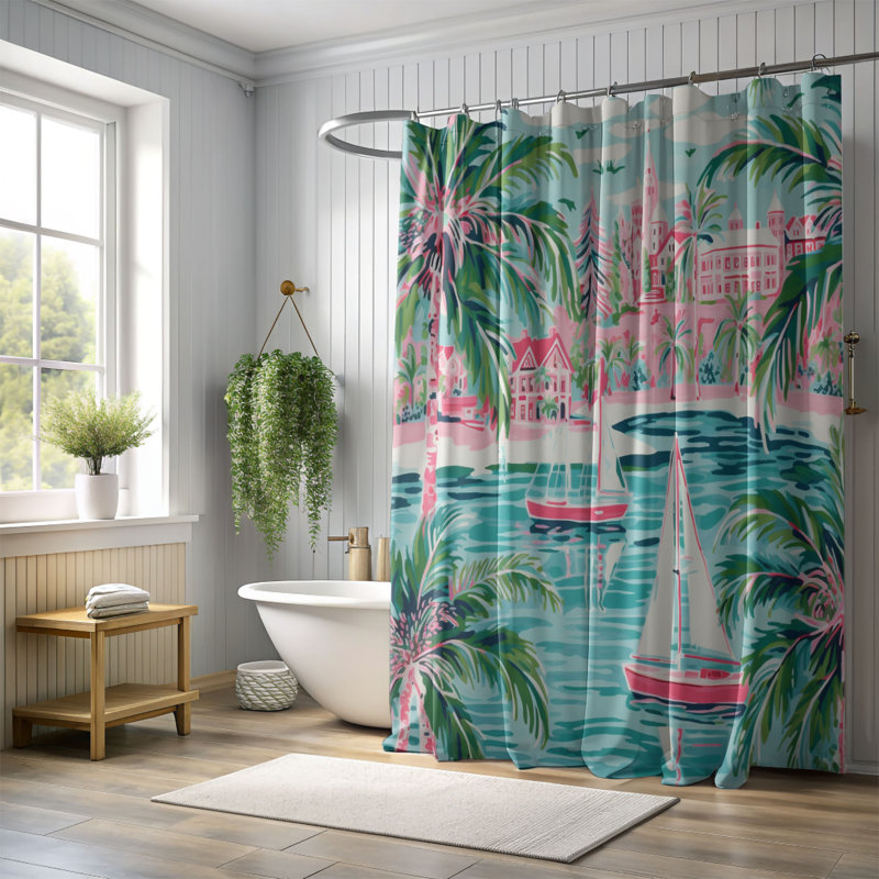 Chic Beachside Scenes - Rideau de douche standard 1 pièce, H 74 po x l 35 po