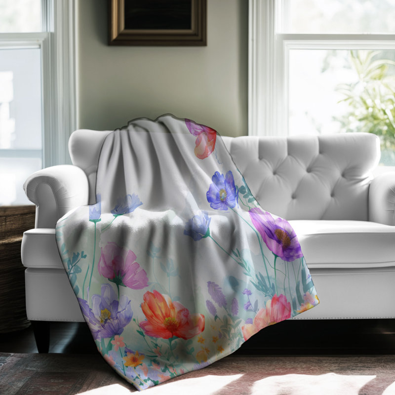 Couverture florale en sherpa de qualité supérieure Springtime, L 80 po x l 60 po