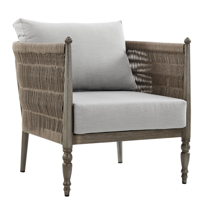 Guilliams Aluminum And Rope Outdoor Chair In Brown With Gray Cushions