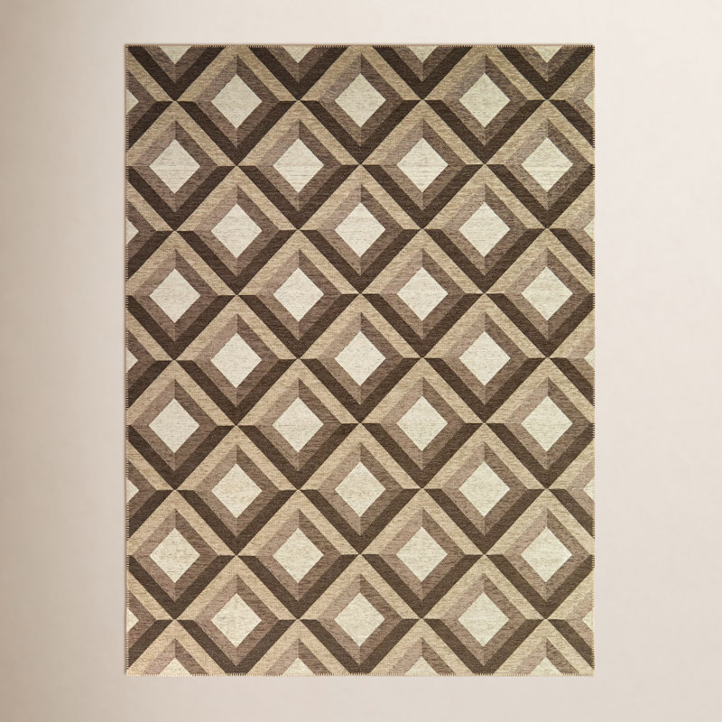 Tapis beige à motif géométrique moderne Mirena, Rectangle 5 pi 3 po x 7 pi