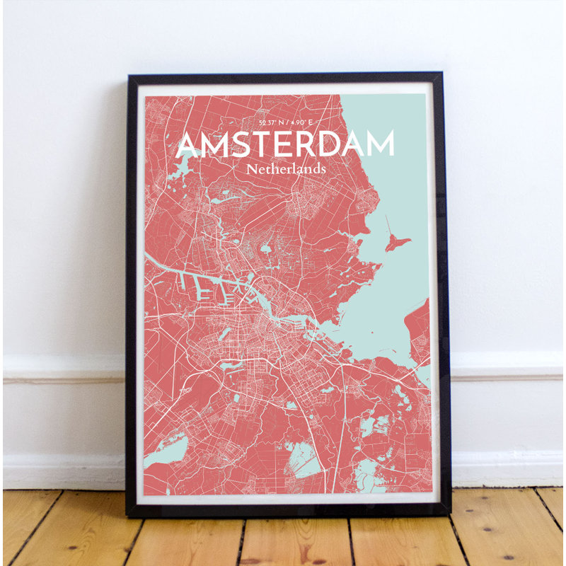 Amsterdam City Map - No Frame Print, 43.2cm H x 27.9cm W x 0.1cm D