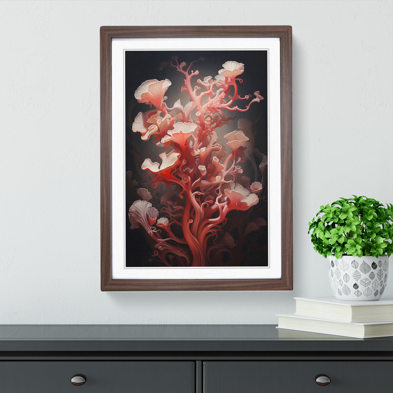 Coral Symbolism - Single Picture Frame Print on Wood, 34cm H x 25cm W x 2cm D, Walnut Framed