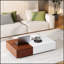 Table basse en noyer de style moderne avec deux espaces de rangement, finition en marbre et design contemporain pour des salons élégants.