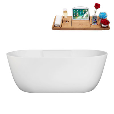 63" Streamline Soaking Freestanding Tub and Tray With Internal Drain