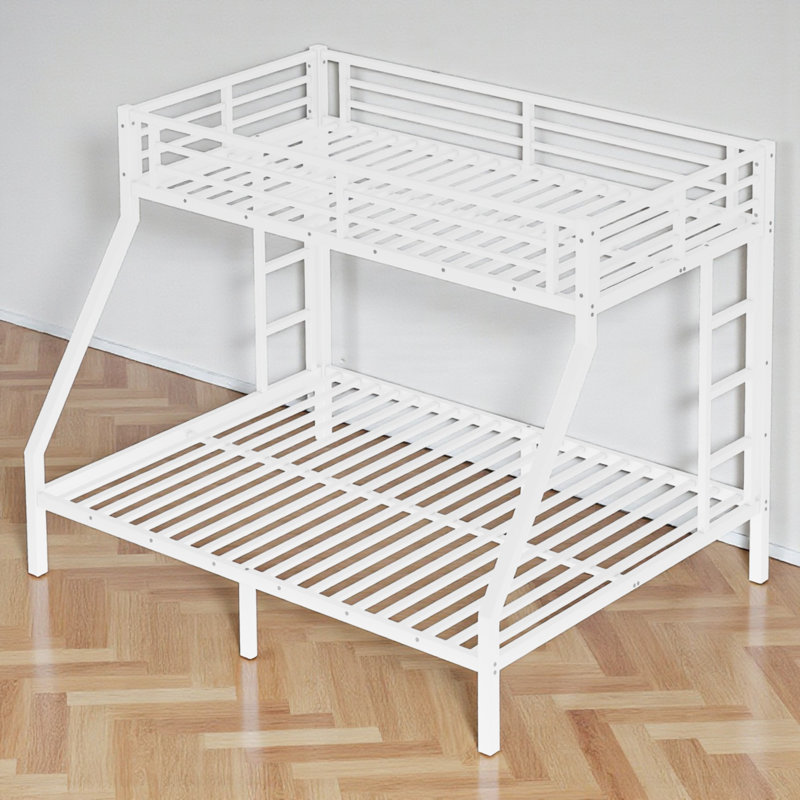 Classic Metal Bunk Bed, Modern & Contemporary, Kids & Teen Bedroom, White, Twin XL Over Queen