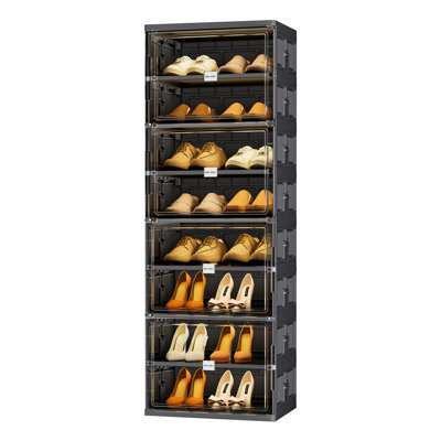  Armoire de rangement à chaussures pliable à 8 niveaux avec portes magnétiques noires