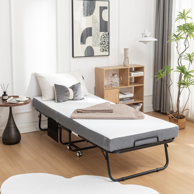 Lit pliable avec matelas et housse de rangement, portable et confortable pour les adultes, Simple, Noir