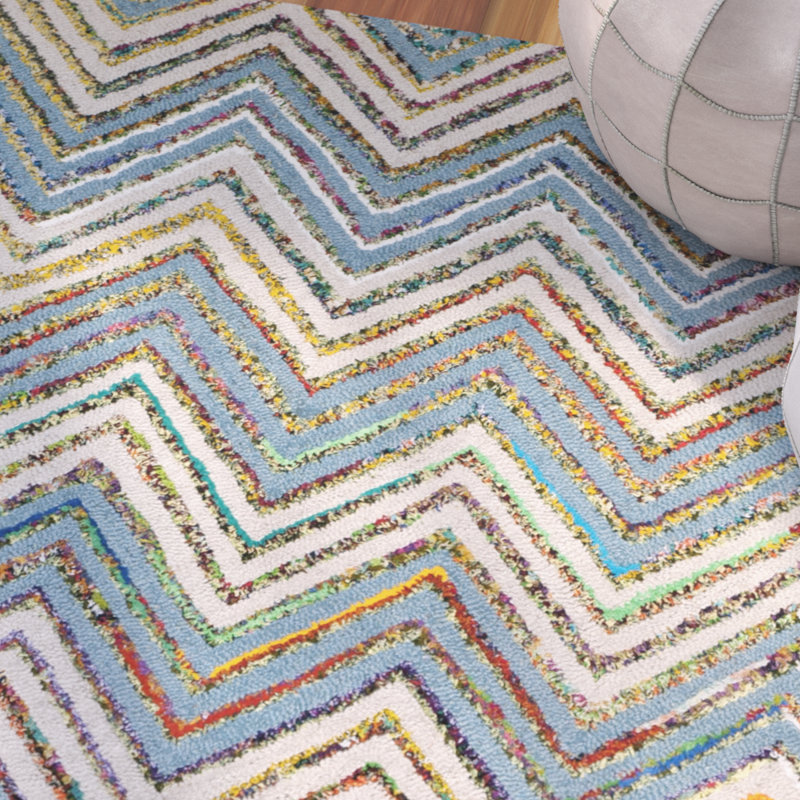 Tapis beige / bleu en laine / coton touffeté à la main Airion, Rectangle 3 pi x 5 pi