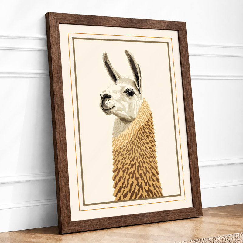 Llama in Profile Japandi - Framed Print, Walnut, A1 - 84.1 x 59.4 cm