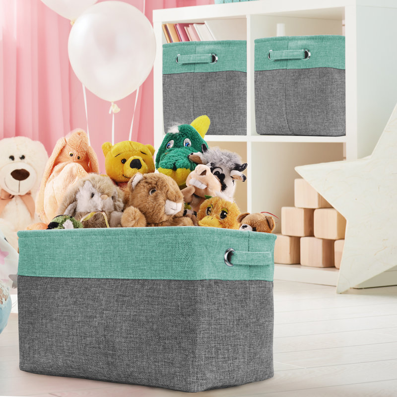 Sorbus Fabric Cubby Organizer with Handles, Teal
