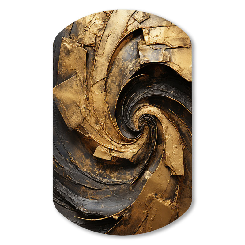 «Mansfield - Abstract Spirals», art mural asymétrique en métal pour le salon, cylindre doré, H 31 po x l 19 po