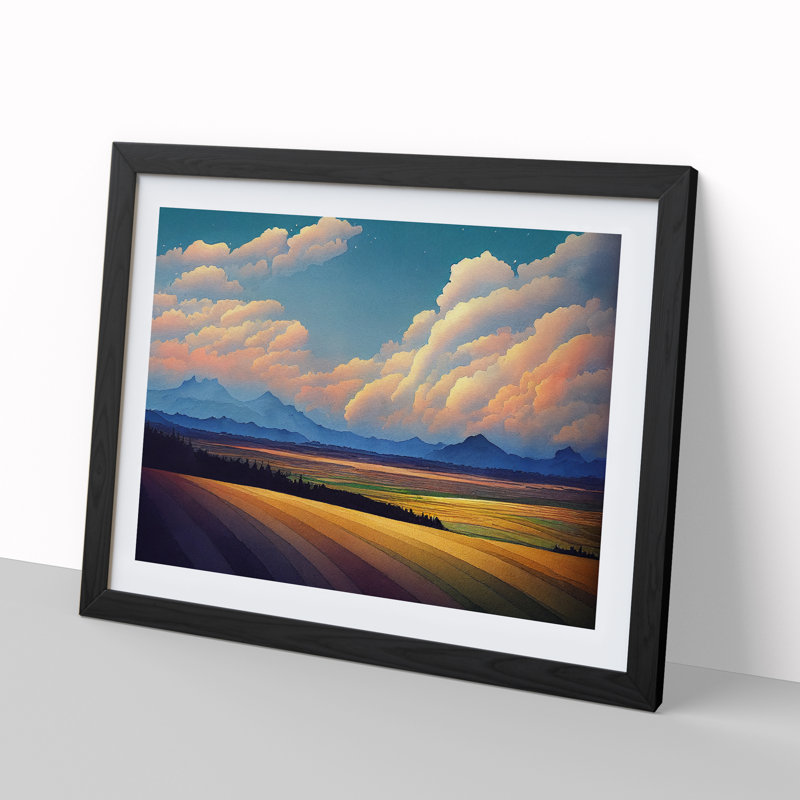 Mountain Meadow Landscape Vol.3 - Framed Print, 46cm H x 64cm W x 2cm D, Black Framed