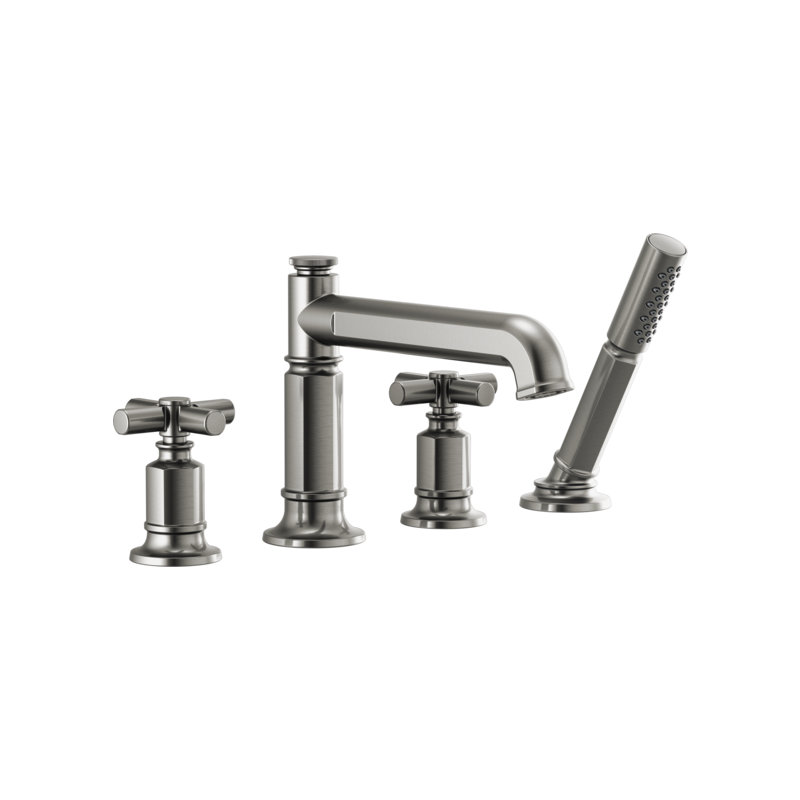 Invari® Roman Tub Faucet with Handshower, Luxe Steel, Cross