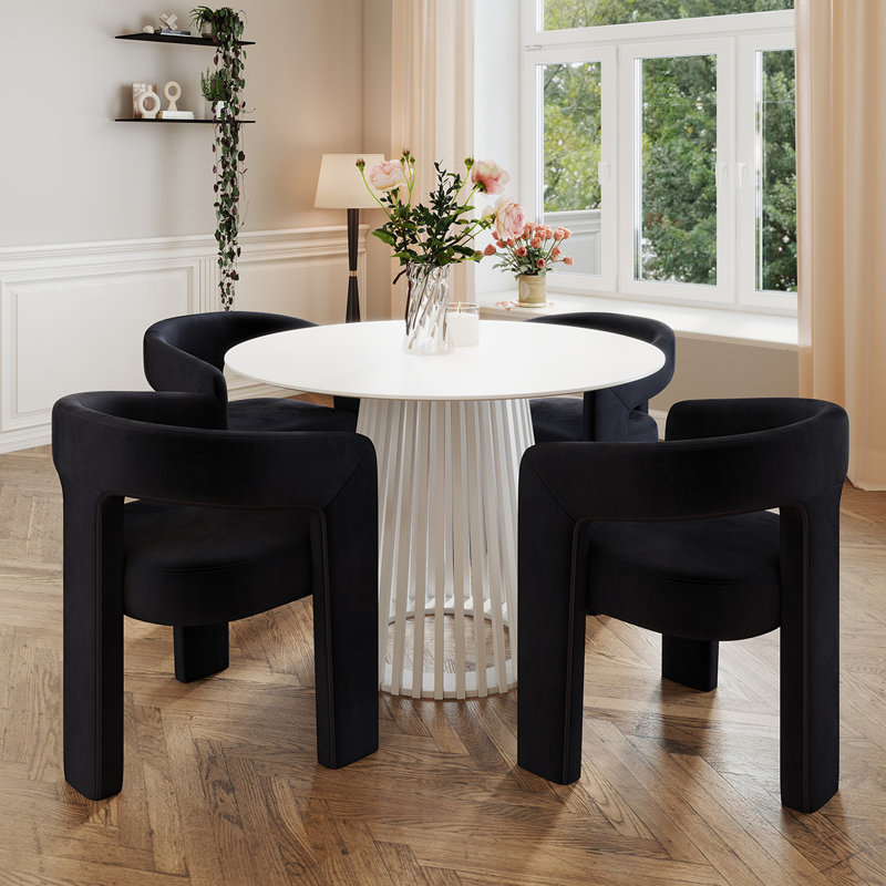 Ensemble de salle à manger moderne, Blanc, Noir, 5 pièces: table, 4 chaises