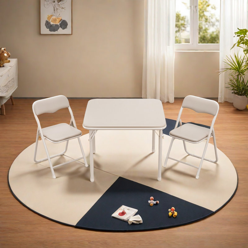 3-piece Folding Upholstered Table And Chair, Metal Frame Boys And Girls Activity Table And Chairs Set For Daycare And Classroom