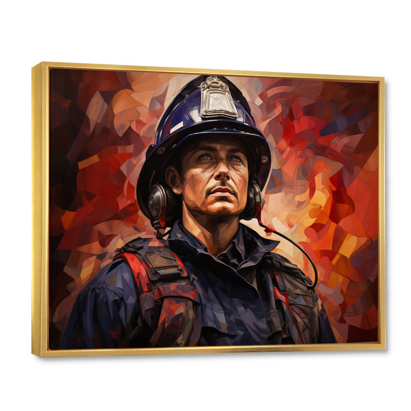 Fireman Portrait II - Fireman, reproduction d'art mural, Cadre flottant doré, H 30 po x l 40 po x P 1,5 po