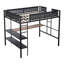 Lit mezzanine en métal avec bureau et tablettes / Structure de lit en métal robuste / Lattes en bois sans bruit / Barrière de sécurité en textilène comtible / Tablettes de bureau intégrées et panneau de grille / Échelles latérales