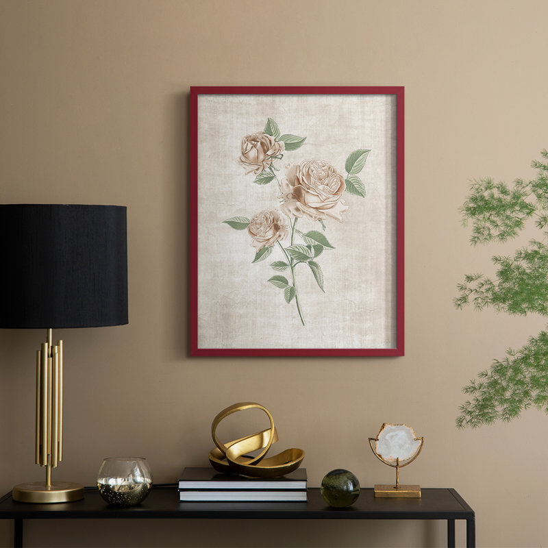 Blushing Rose Botanical I Framed Print - Solid Wood, 21" H x 17" W, Red