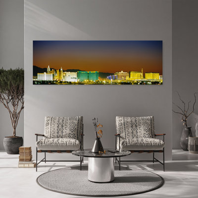 Bâtiments illuminés au crépuscule, Las Vegas, Nevada, États-Unis, art contemporain abstrait, art mural de la ville