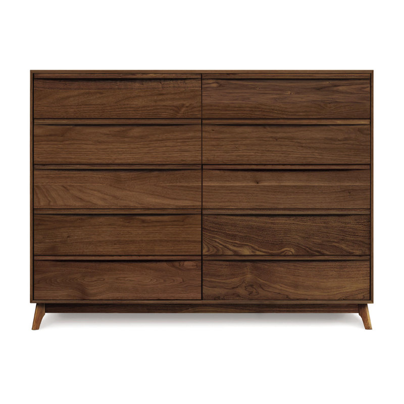 Commode en bois massif à 10 tiroirs 68,13 po Catalina, Noyer