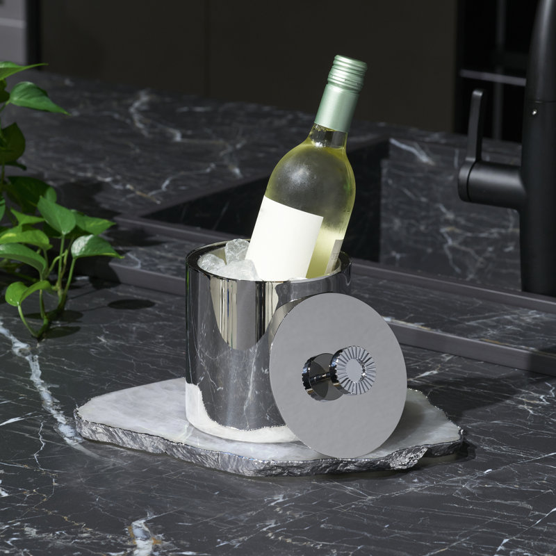 Silver Striations Stainless Steel Ice Bucket with Tongs